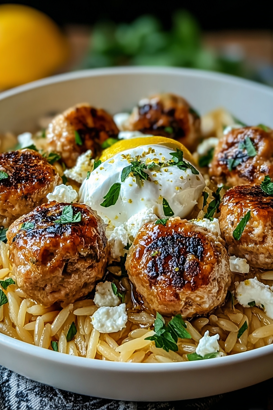 Greek Meatballs & Lemon Orzo with Feta Cream image 2