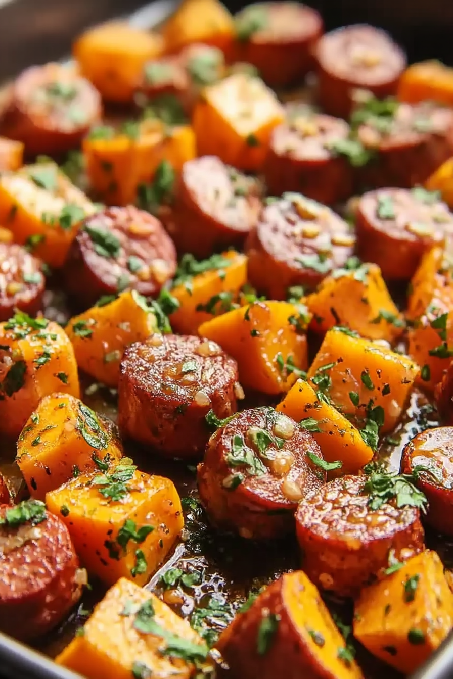 chicken sausage and sweet potatoes with honey garlic sauce image 2