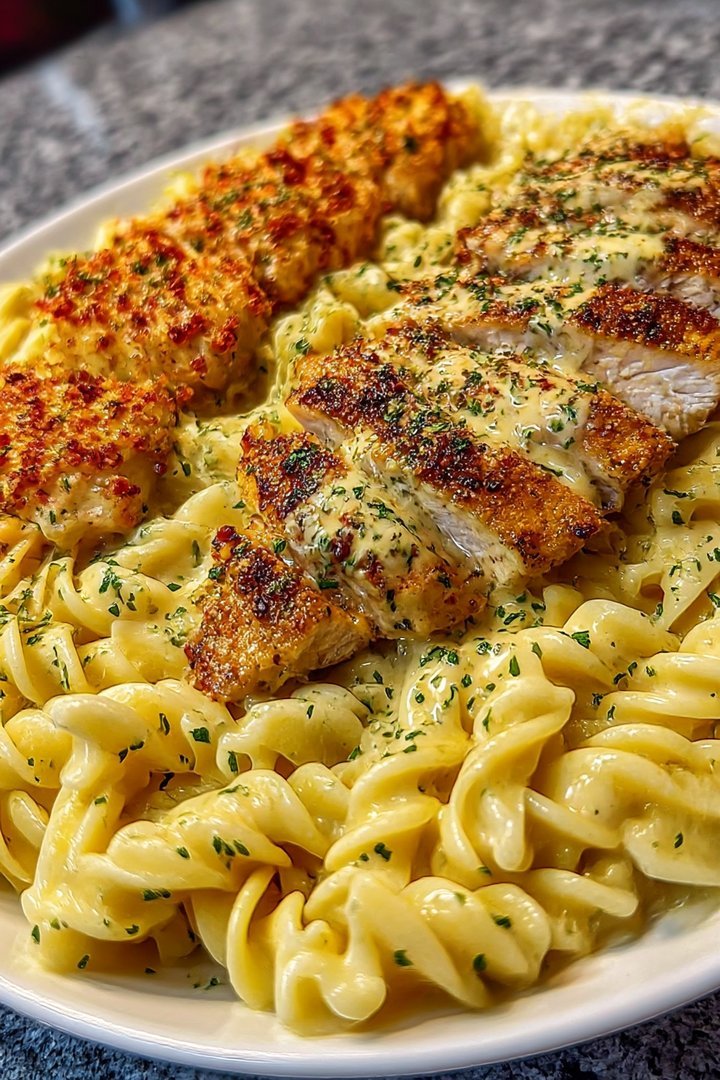 Creamy Garlic Parmesan Chicken with Cheesy Twisted Pasta image 2