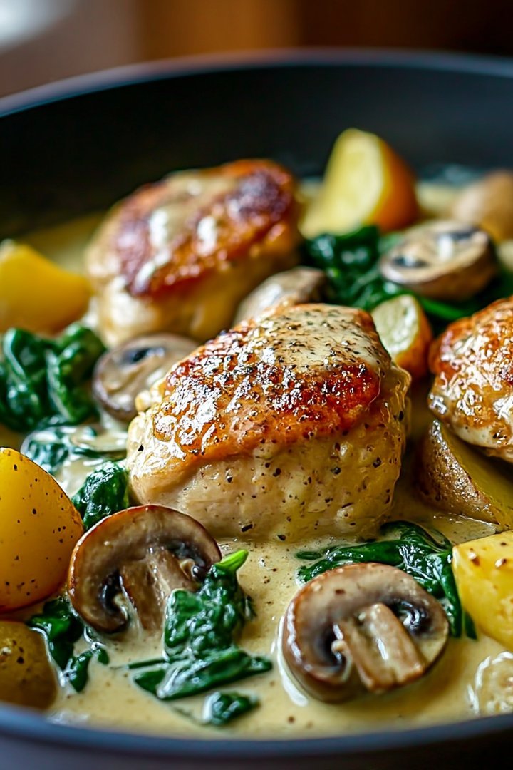 Creamy Smothered Chicken with Spinach, Potatoes, and Mushrooms image 2
