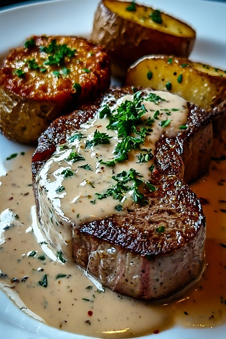 Steak with Haunted Peach nectar with vanilla Garlic Cream Sauce image 2